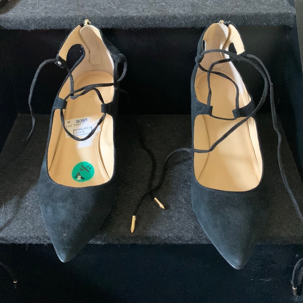 Ivanka Trump narrow lace-up wedge. Size 7. Black.